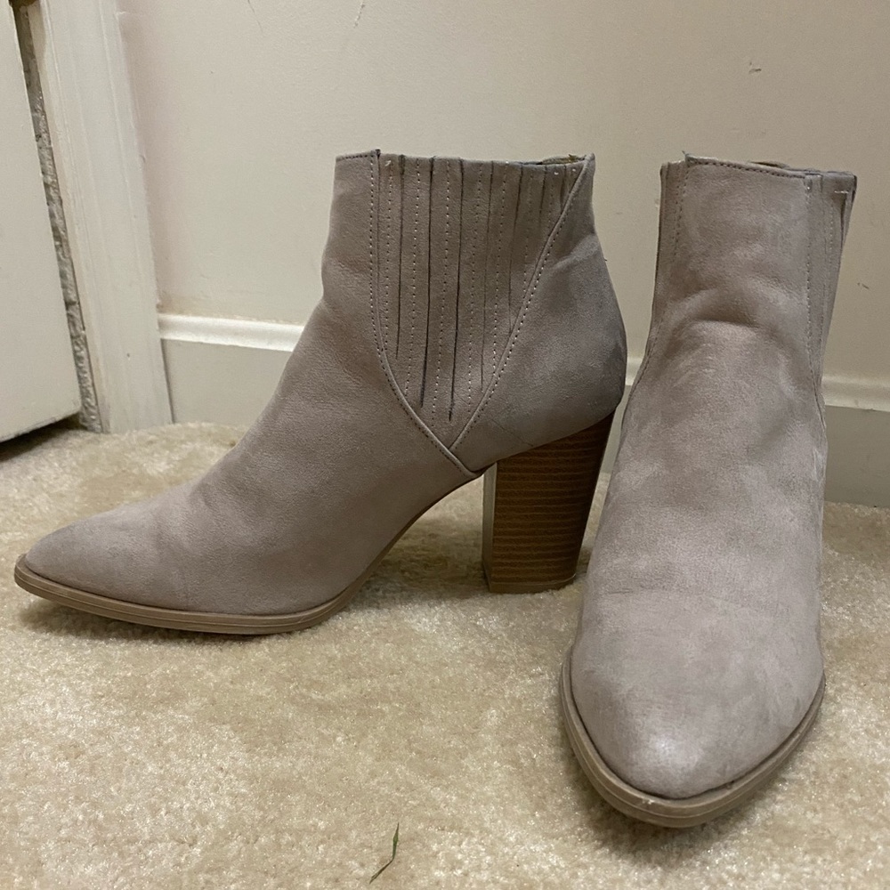 Beige Faux Suede Booties
